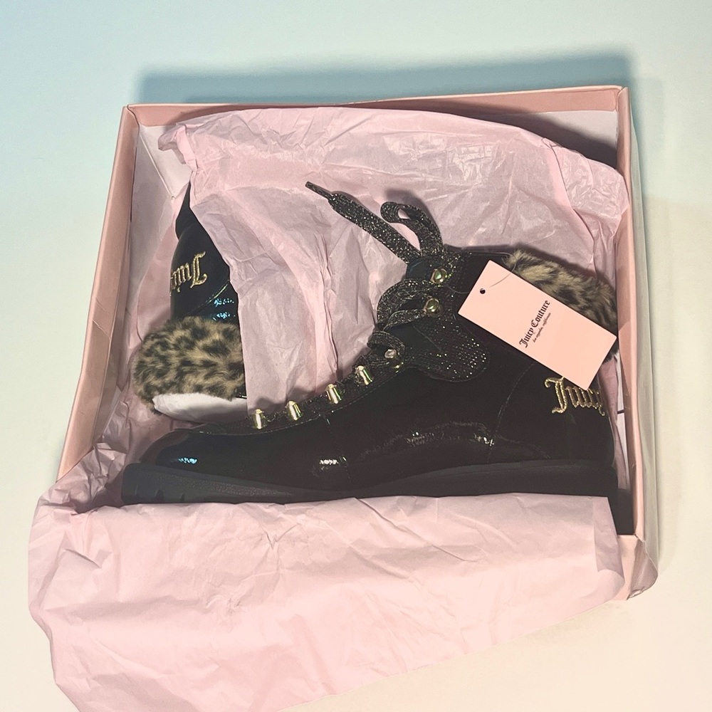 Juicy Couture Black Combat Boots with Leopard Detail - Picture 6 of 7